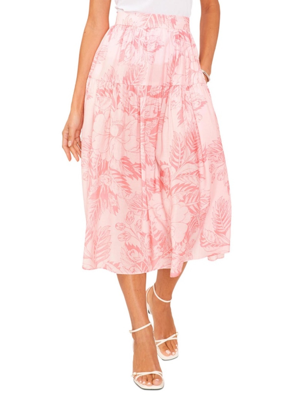 1.STATE Pink Printed Low Yoke Puffy Tiered Midi Skirt - size small - NEW